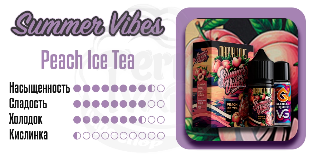 Характеристики вкуса Marvellous Summer Vibes Salt Peach Ice Tea 60ml 3mg